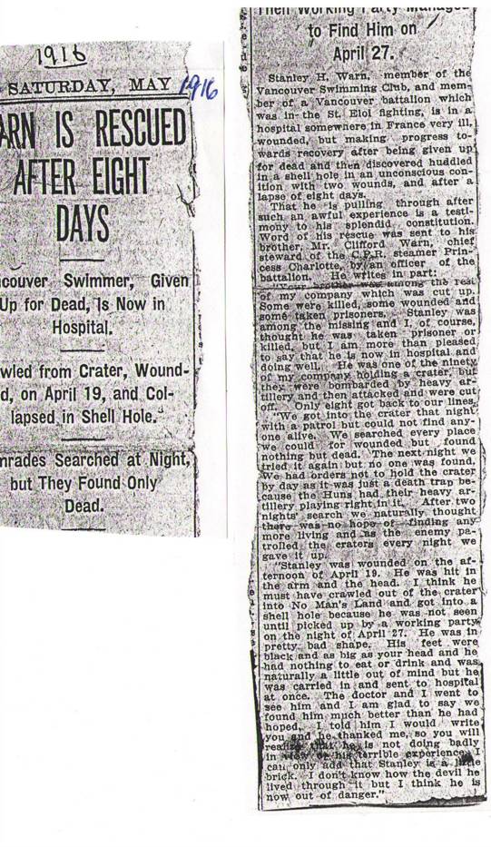 1916 News Article on Stanley Warn