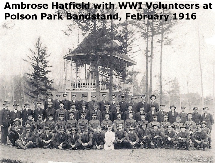 Ambrose Hatfield with WWI Volunteers at Polson Park Bandstand, February 1916
