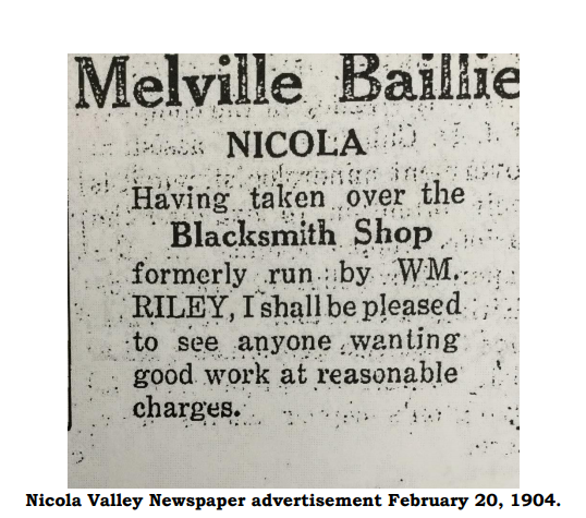 Nicola Valley Newspaper Advertisement, Feburary 20, 1904