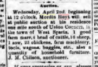 Mordin Hoyt Auction Notice - Mt. Morris NY Union, March 27 1890