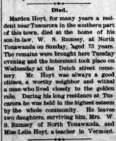 Mordin Hoyt Obituary - The Mount Morris Union, August 23, 1900
